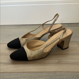CHANEL Gold and Black Heels with Classic Elegance